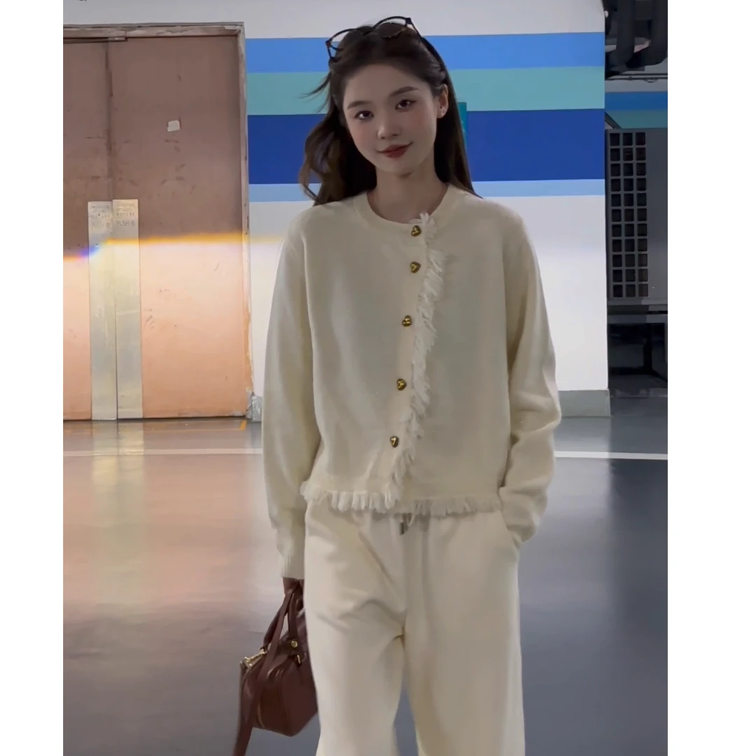 秋冬氛围感设计感流苏小个子慵懒风简约针织开衫