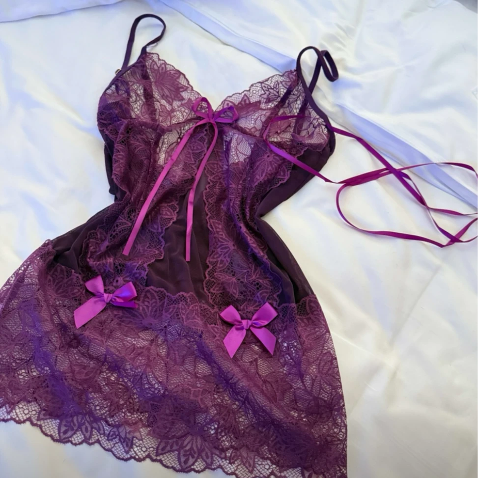 【紫色韵味】性感蕾丝网纱纯欲绑带吊带睡裙纯欲背心紫色睡裙