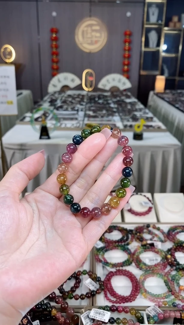 未镶嵌透体老矿碧玺彩虹单圈手串8mm+碧玺hon多样性发一条