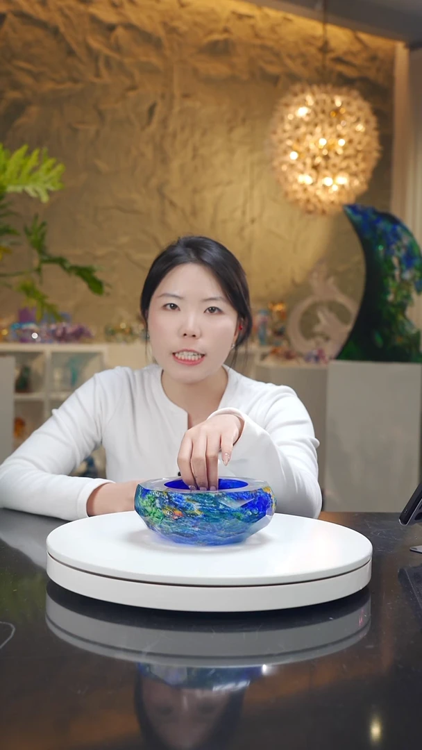 手工艺品琉璃莫奈花园系列克莱茵蓝烟灰缸