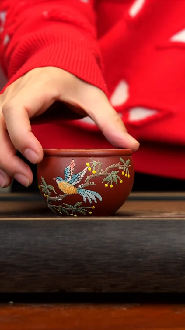 【闪购商品】紫砂茶壶大红袍花鸟杯