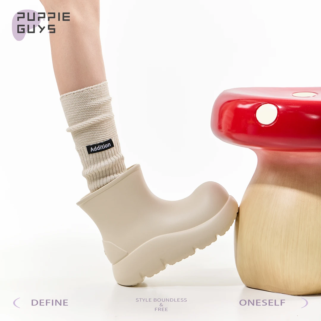 purpleguys韩系标签针织袜子女秋季ins纯色拼接堆堆小腿袜配靴子