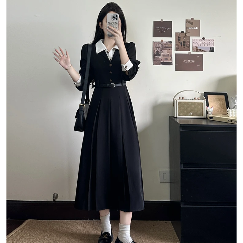 大码女装巴塞旧事法式小香风黑色连衣裙胖MM高级感裙子