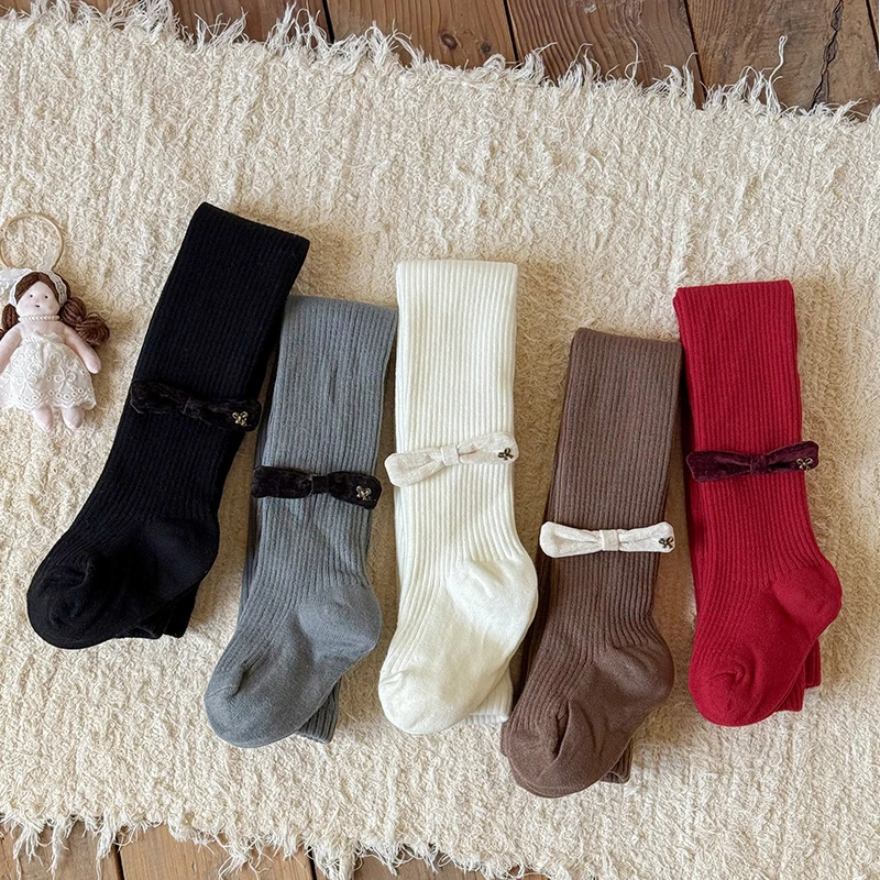 「可可买手集合店」薄绒拉毛蝴蝶结女童打底裤-外贸款#QDK5170