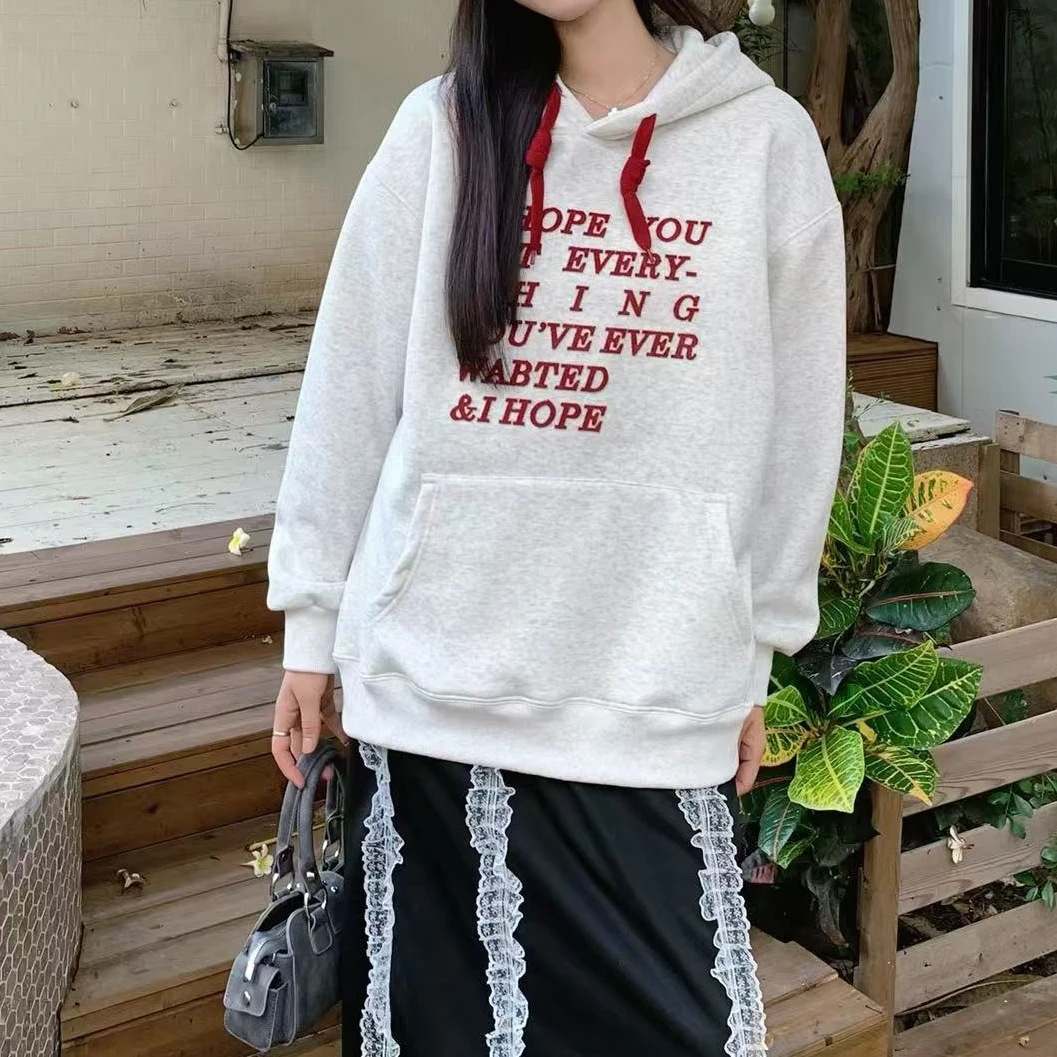 朵儿定制 加绒连帽立体牙刷绣字母卫衣II60