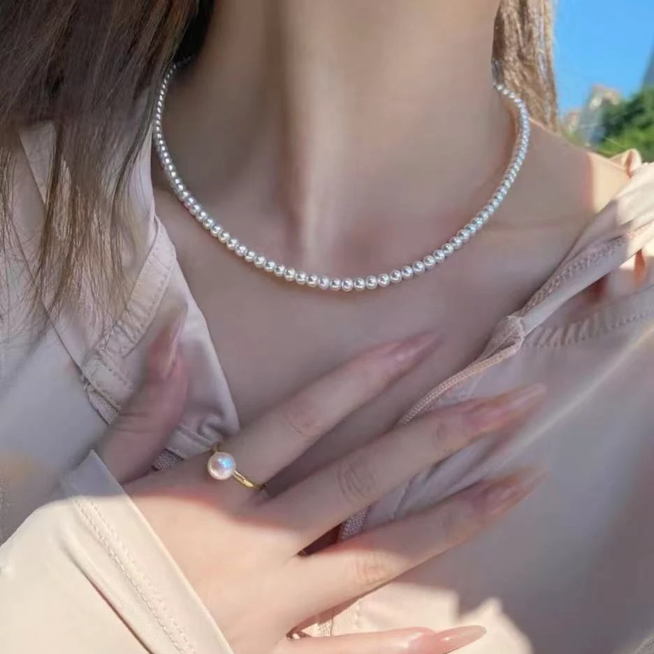 3-5mm baby米珠极光炫彩正圆无暇锁骨项链  40+5cm延长链优雅经典