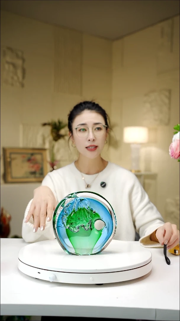 手工艺品琉璃蓝绿色大象摆件