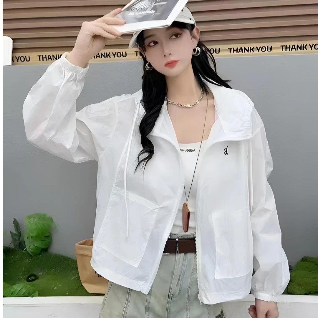 防晒连帽女拉链韩版外套时尚运动百搭洋气短款刺绣字母开衫防晒衣