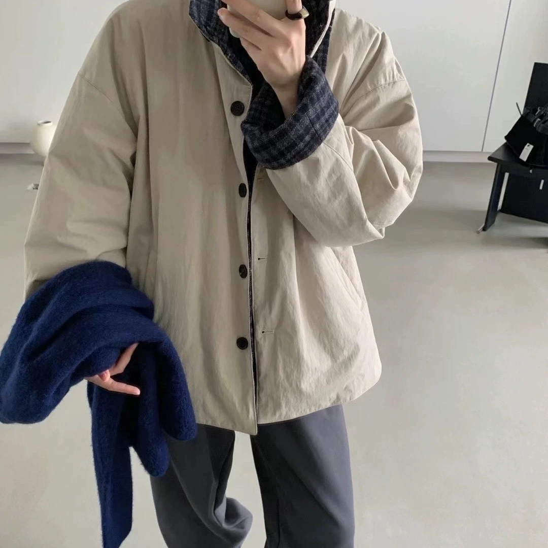 J1665 【少惹我】 秋冬新款两面穿工装格子外套