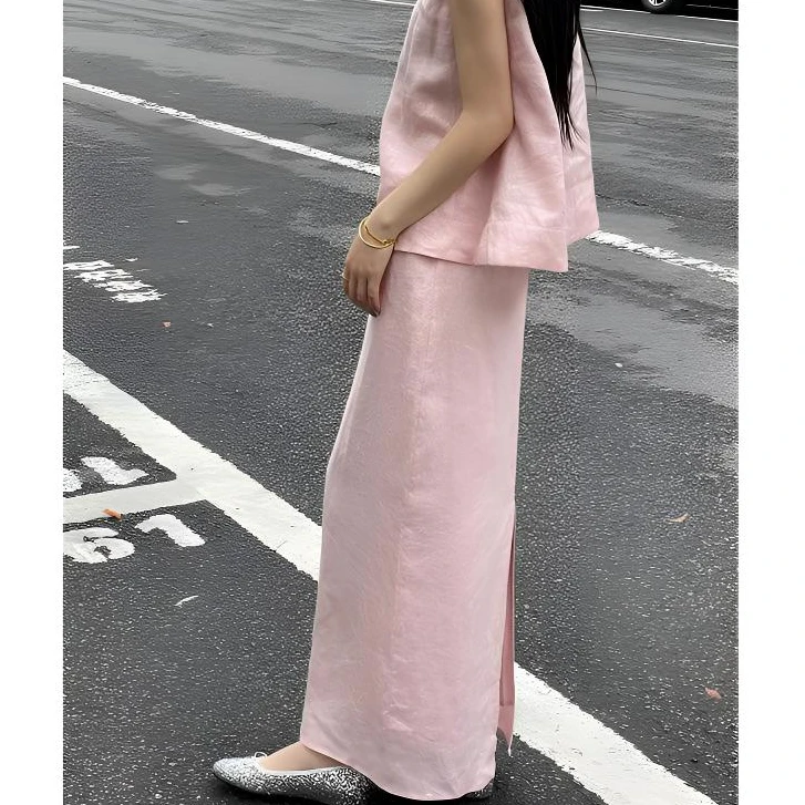 时尚温柔洋气套装女2025夏季新款爆款漂亮姐姐服装粉色上衣半身裙