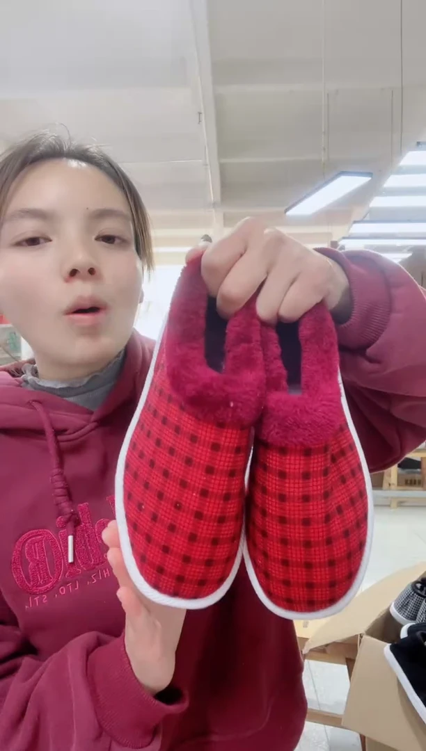 红格子棉鞋34码122号