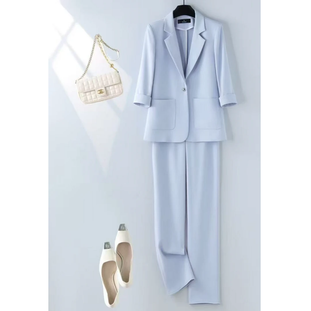 0725夏季薄款垂感职业气质通勤时尚显瘦两件套洋气休闲西服套装女