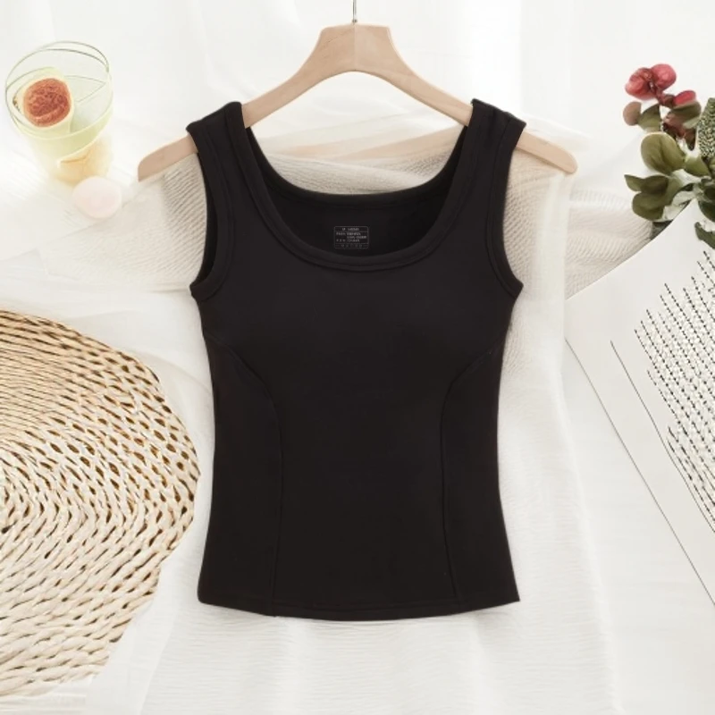 新款羊毛保暖背心可外穿加绒加厚带胸垫发热修身内衣女秋冬