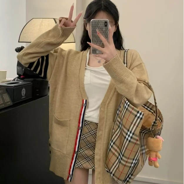 撞色不褪色网红学院风针织衫女装毛衣针织衫上衣拼色春季韩版