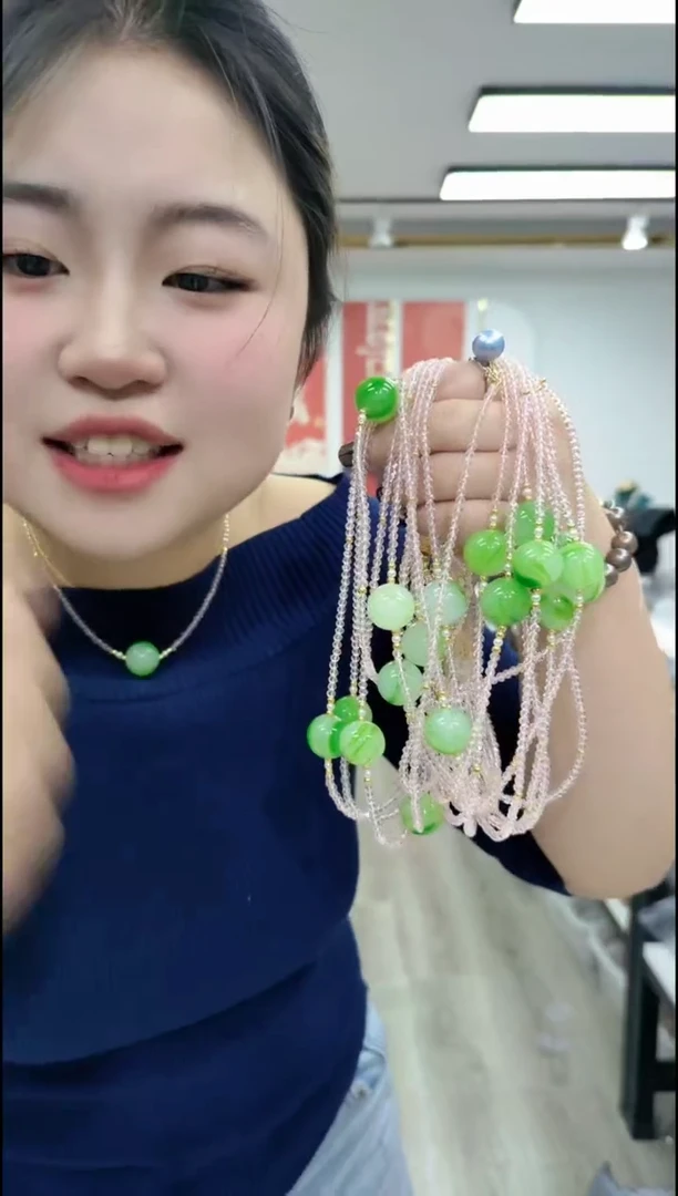 【闪购商品】玛瑙/玉髓颈饰合金0734绿单珠粉项链