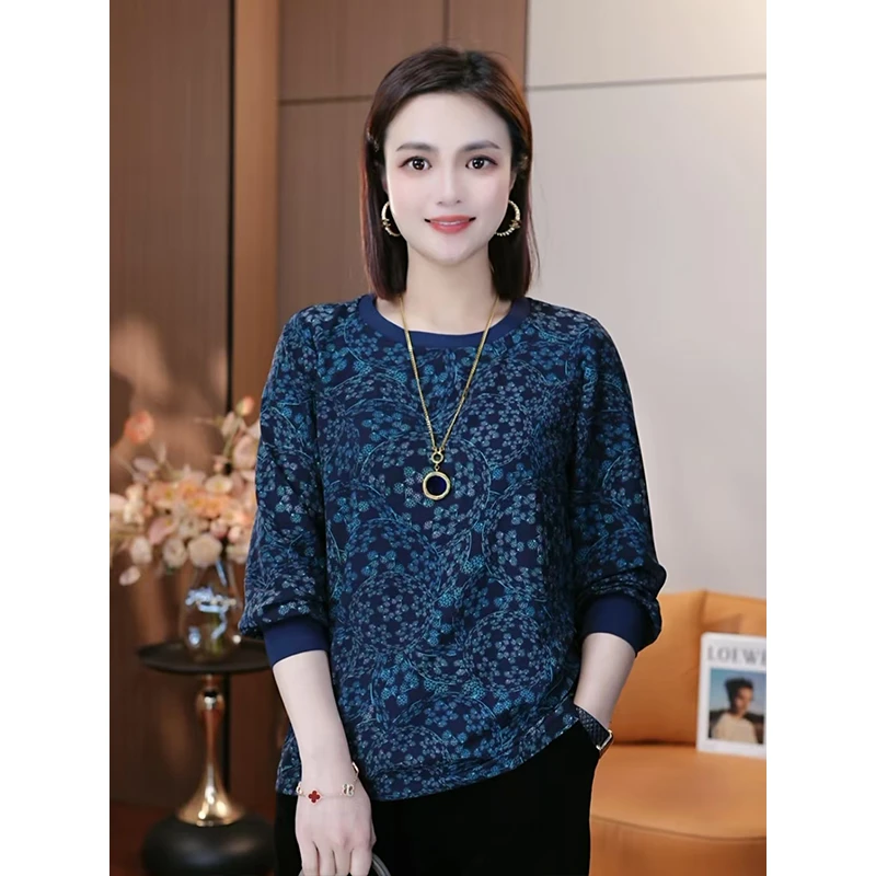 新款上衣高贵休闲减龄百搭宽松洋气轻奢圆领显瘦女士时尚衬衣上衣