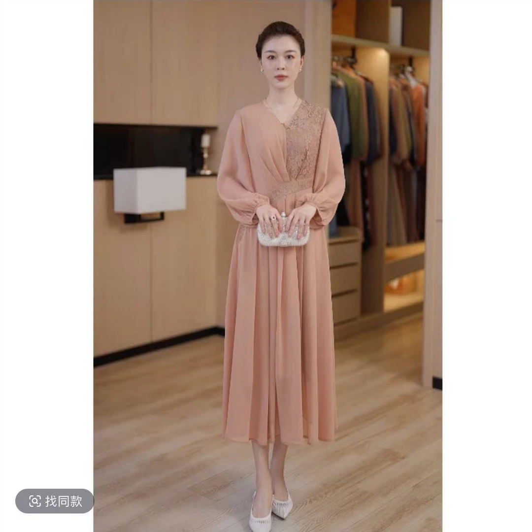 轻奢收腰裙纯色显瘦常规袖连衣裙中式汉服古风女装秋季日常