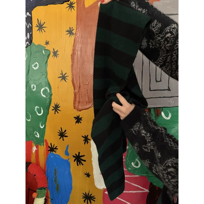 全羊毛条纹双层围巾 J24WB219