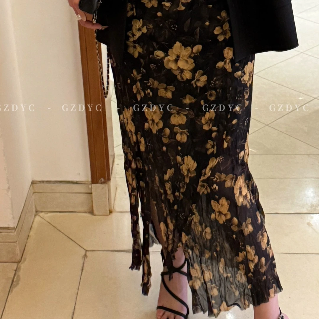 鸽子的衣橱（黄玫瑰）春季新款气质时尚开叉包臀设计感渡假碎花半裙