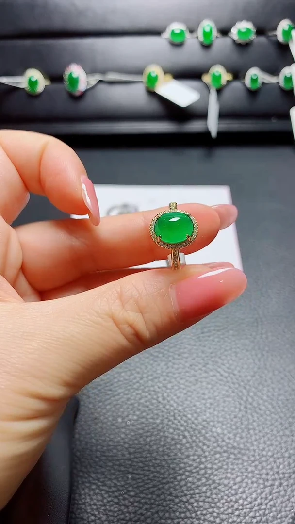 银S925镶嵌戒指翡翠天然翡翠A货s925银镶