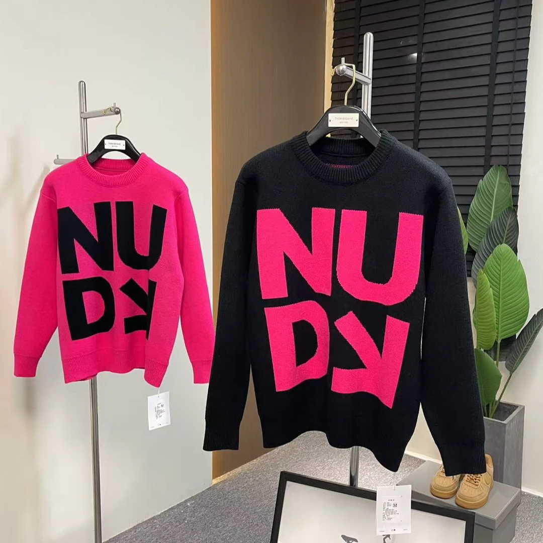 【飞行人生】25春秋新款针织衫男士潮牌撞色字母宽松百搭情侣圆领