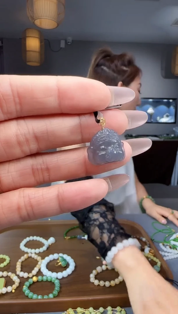 和田玉18K金镶嵌吊坠(不含链)1