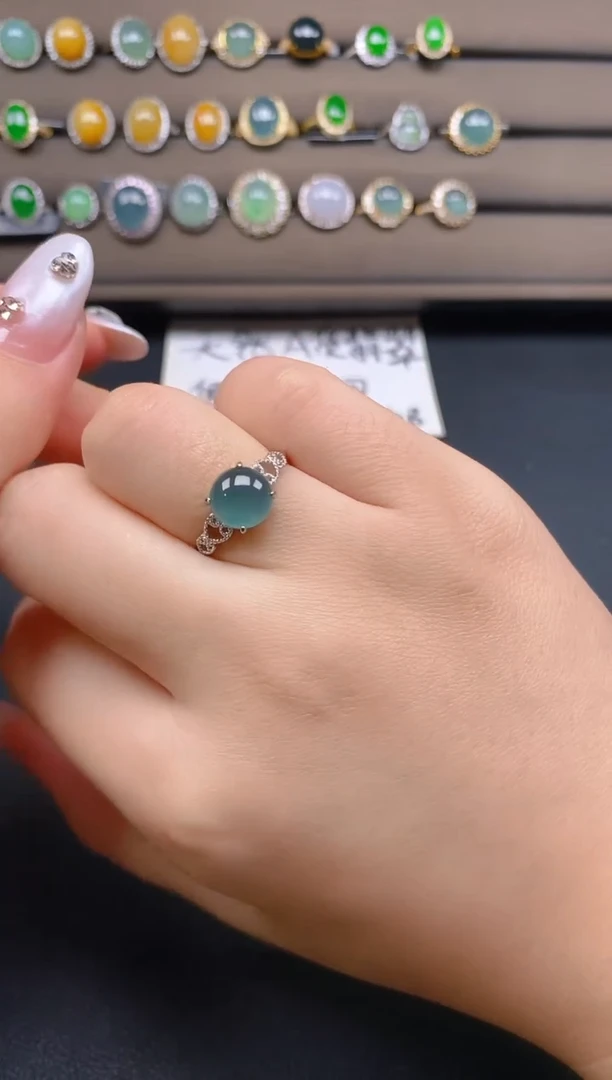 翡翠戒指银S925镶嵌89