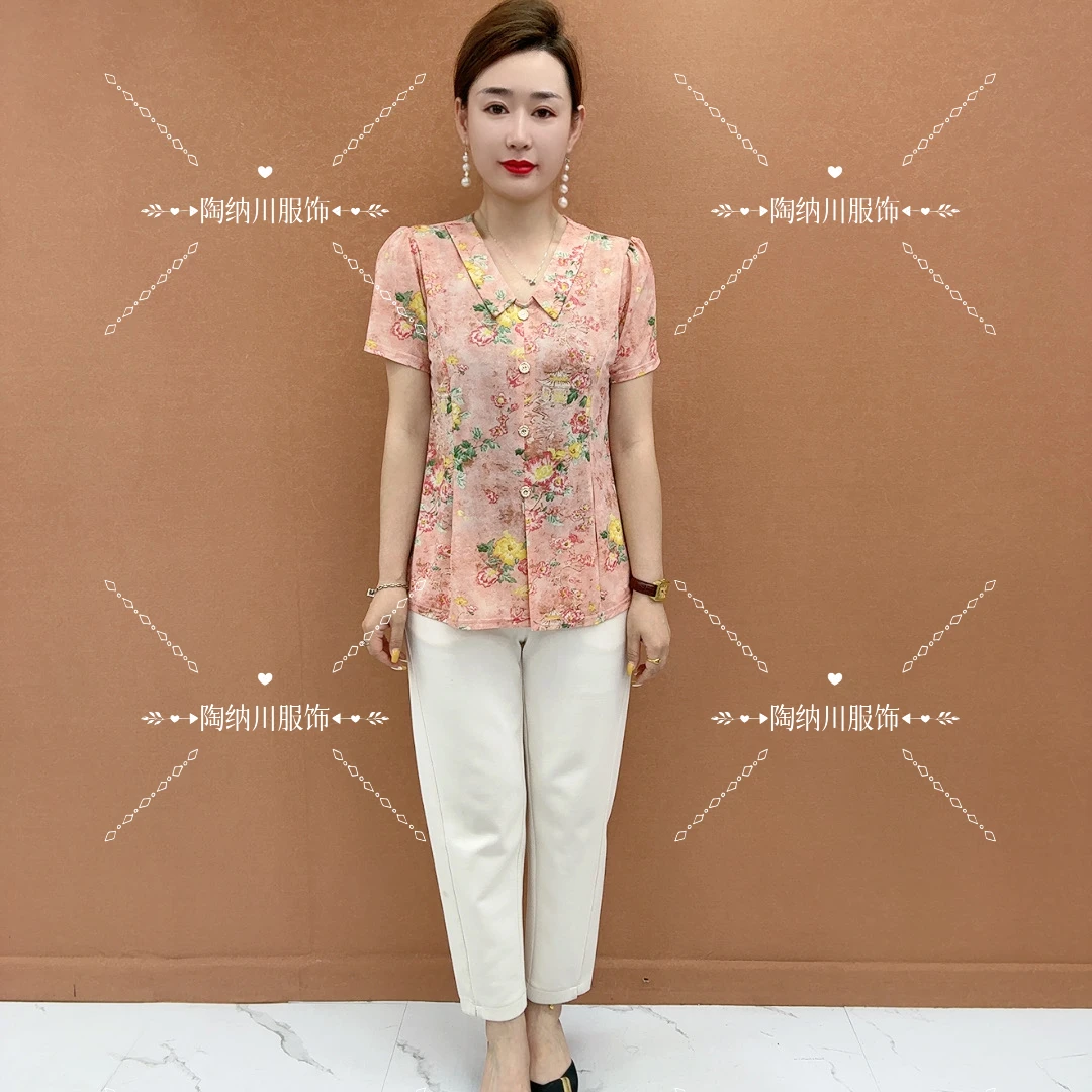 2025夏季新款国风宽松中老年洋气时尚小衫减龄显瘦母亲节妈妈女装