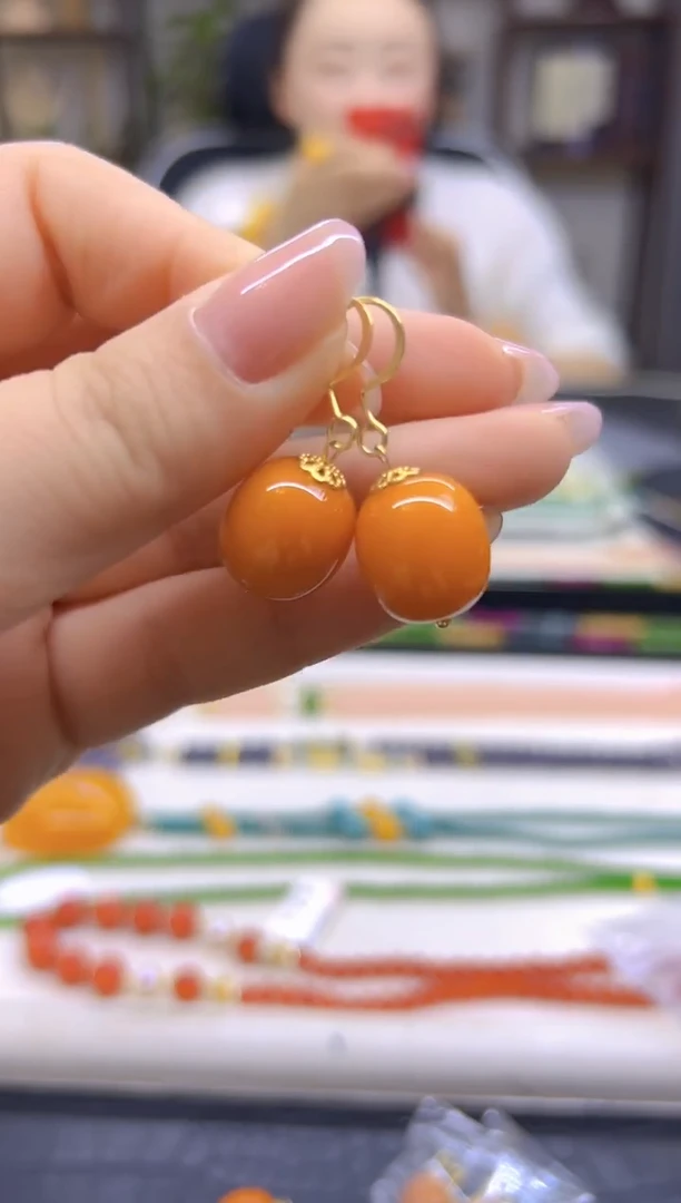 蜜蜡14K金镶嵌耳饰DIY款E72