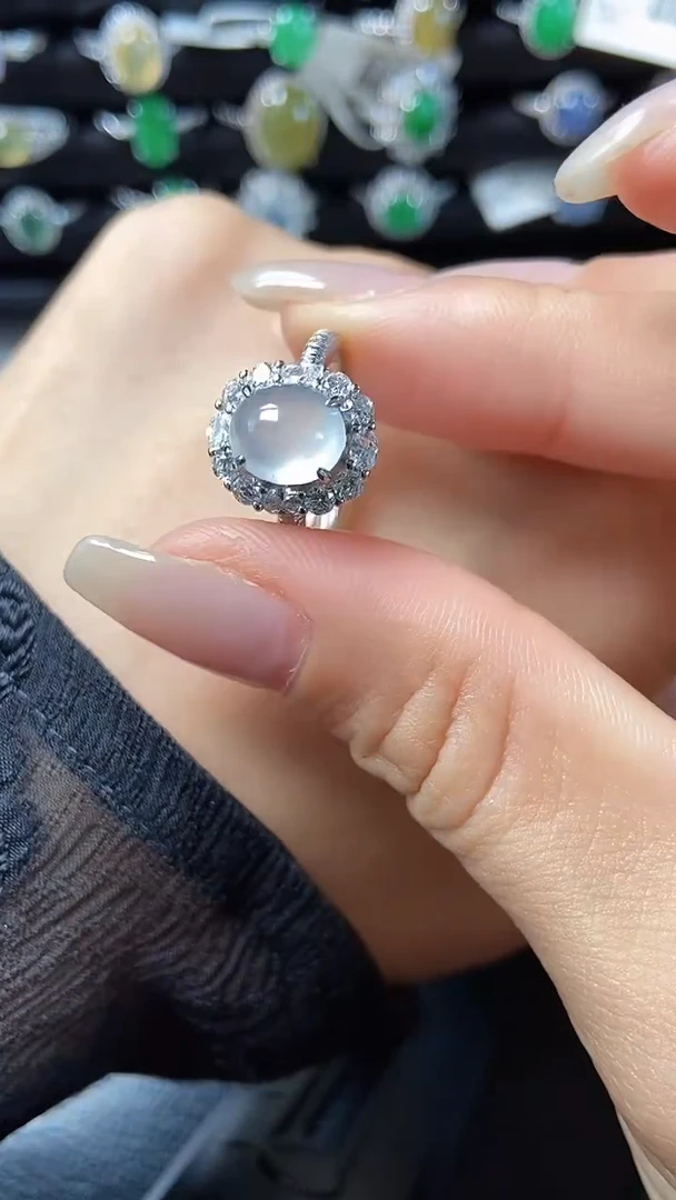 银S925镶嵌戒指翡翠一**点7157