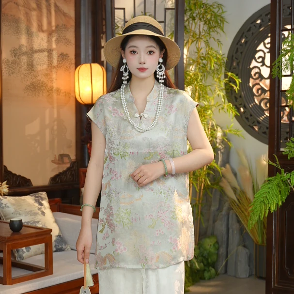 时光清浅 新款绣花透气舒适百搭T恤6635