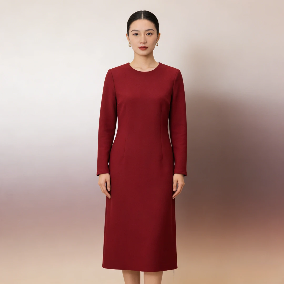 中长裙圆领常规A字裙短袖连衣裙简约气质宽松23667