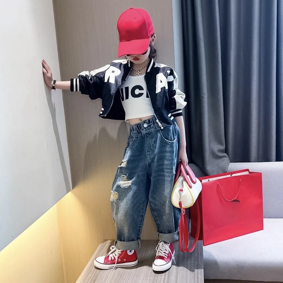 124女童夹克外套2025韩版休闲运动上衣春秋中大童时髦短款机车服