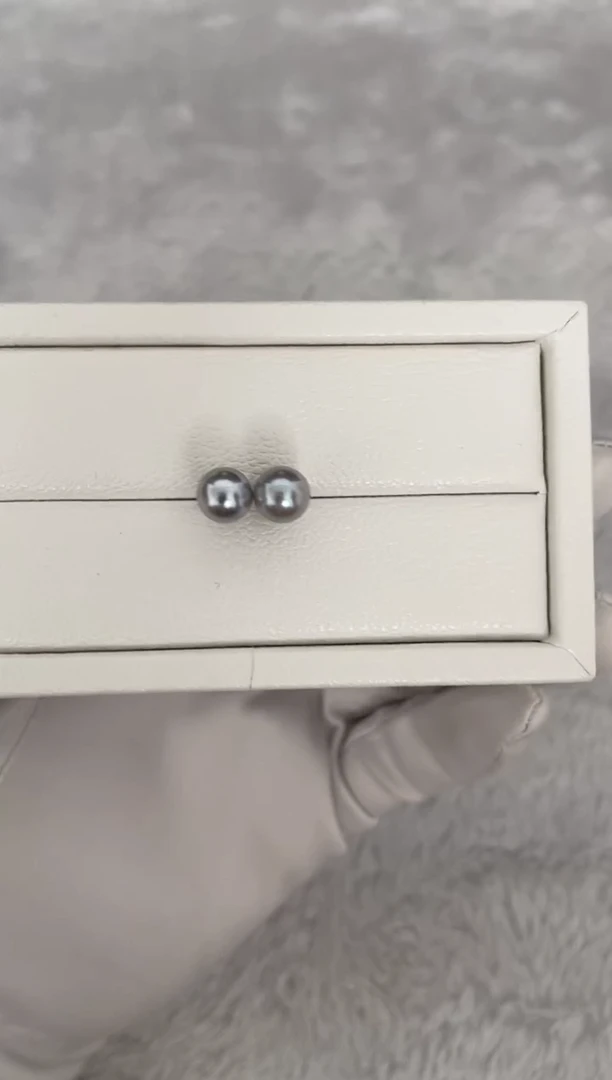 银S925镶嵌耳钉海水珍珠AK真多麻素钉7.5-8mm