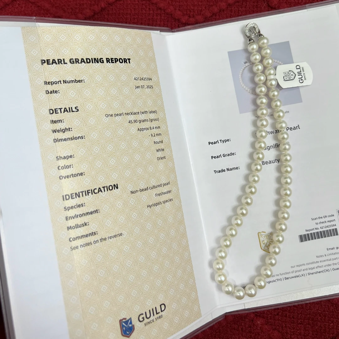 【无核吉尔德证书5594】8.4-9.2mm 【Magnificent】四星半，珍珠项链