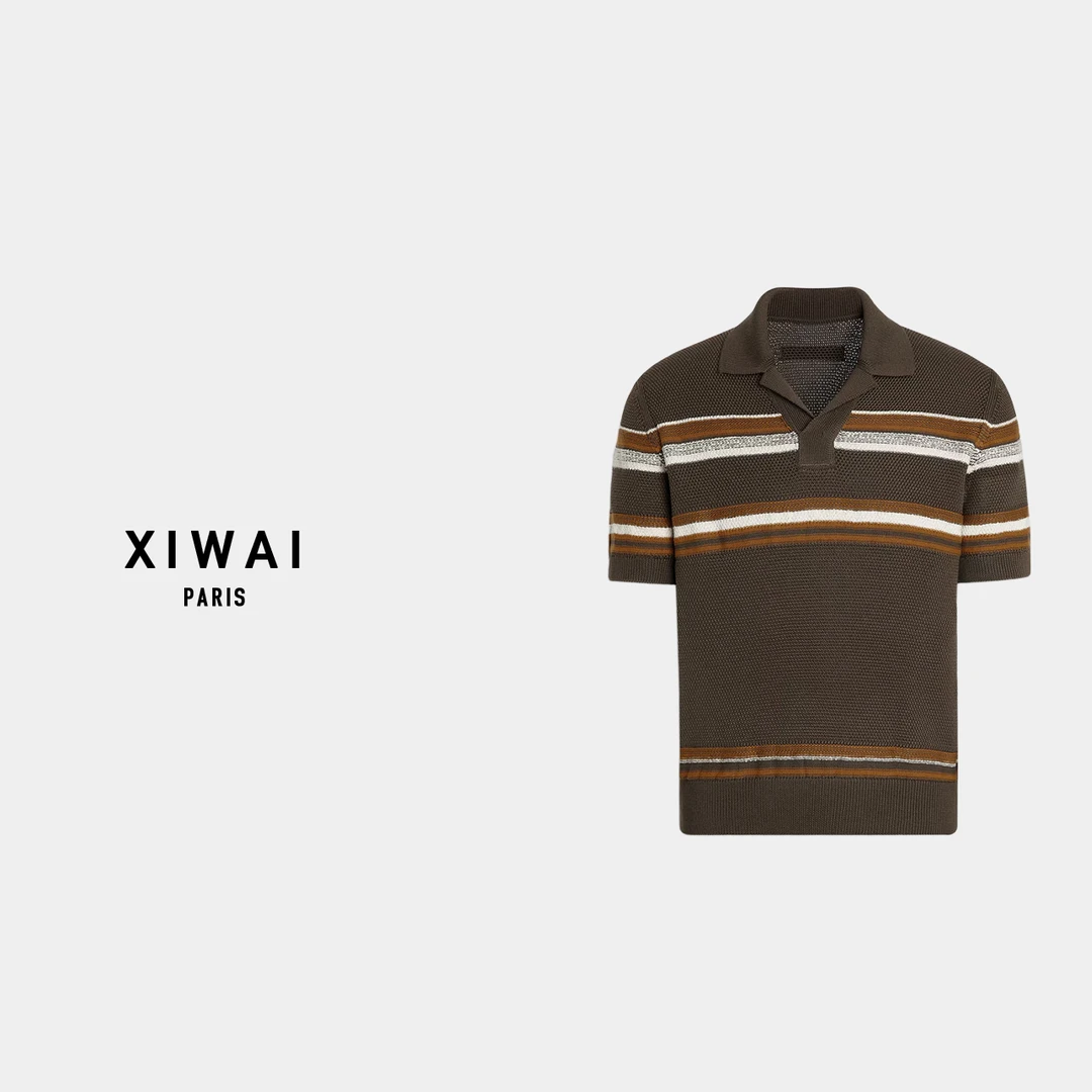 高级男装 春夏新品25s男士羊毛桑蚕丝面料海鸥领POLO短袖 0127