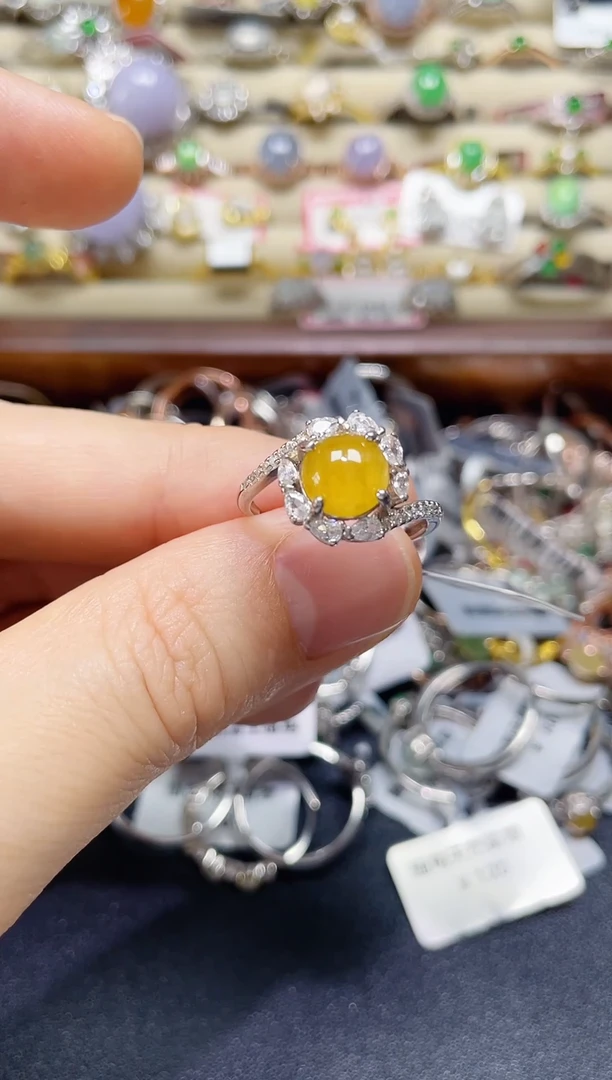 翡翠戒指银S925镶嵌-缅料
