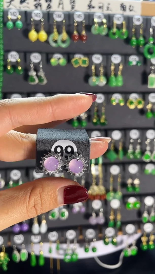 【闪购商品】翡翠耳饰银S925镶嵌99...