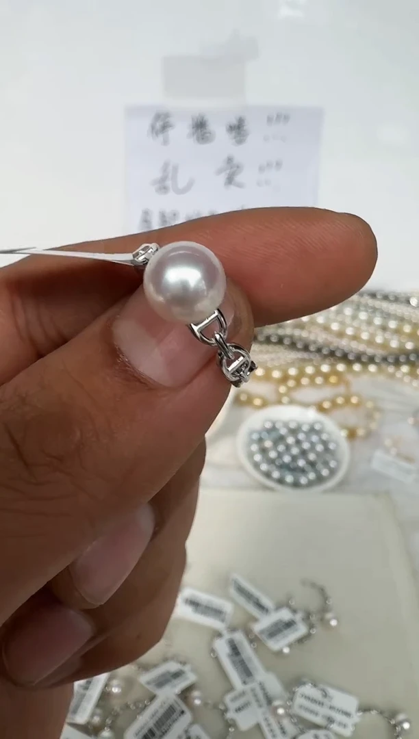 银S925镶嵌戒指海水珍珠戒指