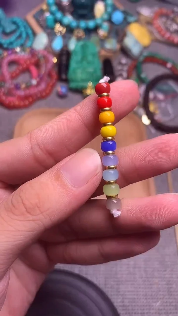 颈饰琉璃彩虹条卡6mm 一组发