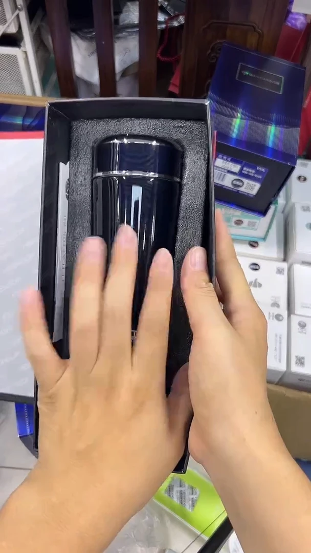 高硼硅玻璃无手柄款小熊保温杯3029-395ml深蓝瑕玼