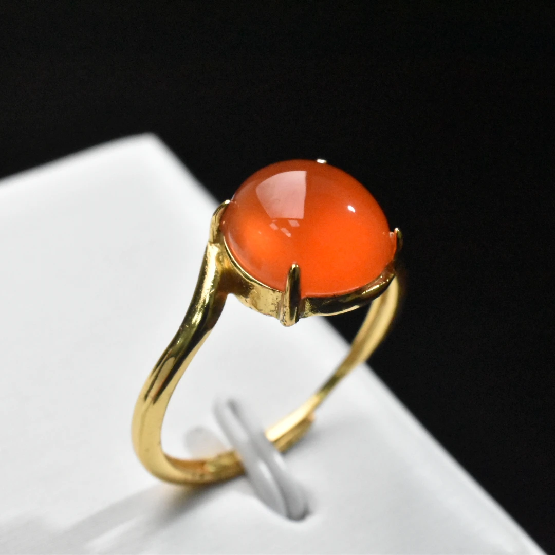 【一九珠宝】S925银南红保山河湾冰红戒指-卡8mm  YJ152