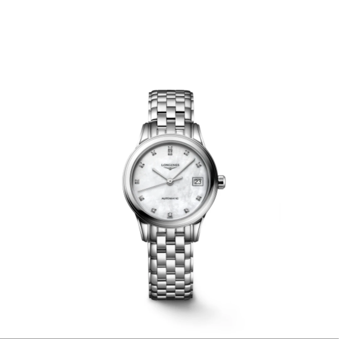 99新 Longines/浪琴 尚丰女表/全套军旗26mm/机械手表/贝母原镶钻