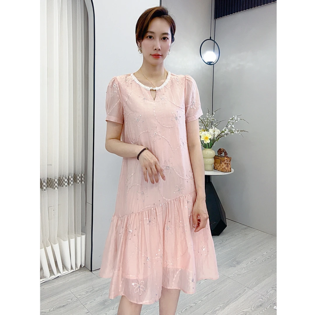 2025年夏装新款重工亮皮连衣裙轻薄减龄显瘦时尚百搭宽松女