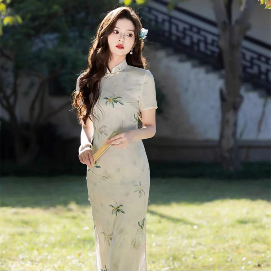 511-浅绿色 郁金香 年轻 改良 旗袍