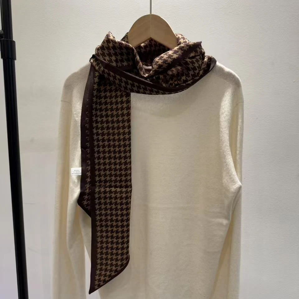 （咖啡千鸟格）斜角飘带20*125长条巾