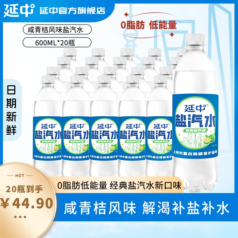 延中盐汽水咸青桔风味600ml*20瓶上海盐汽水夏日饮品整箱解腻补盐
