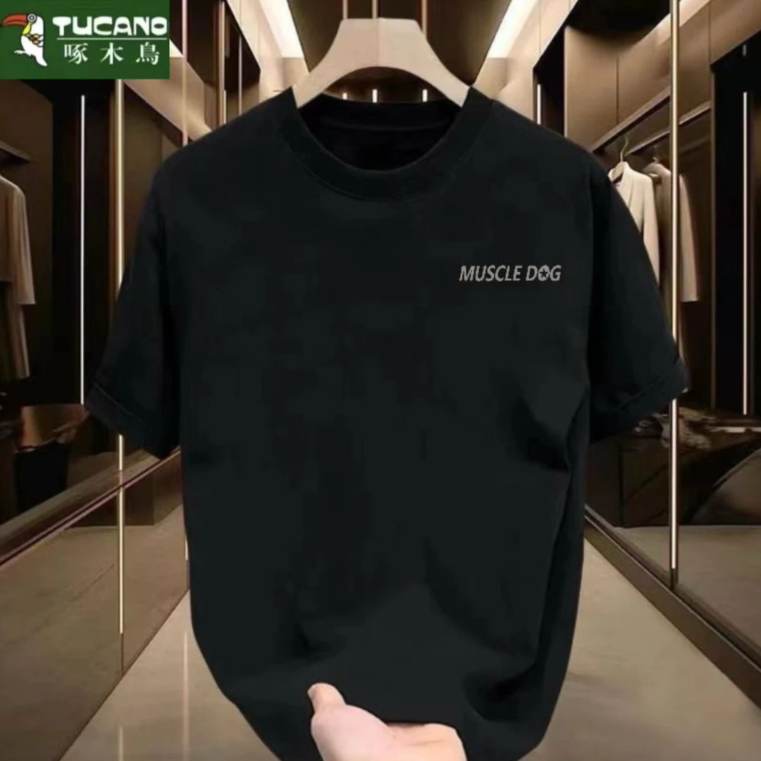 啄木鸟爆款圆领新品印花时尚国潮纯棉潮流短袖t恤男百搭休闲ins