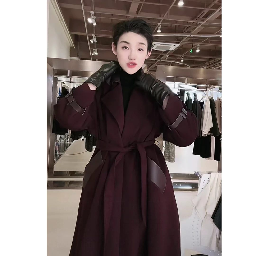 头层绵羊皮 拼接纯羊毛风衣 外套   WT1221