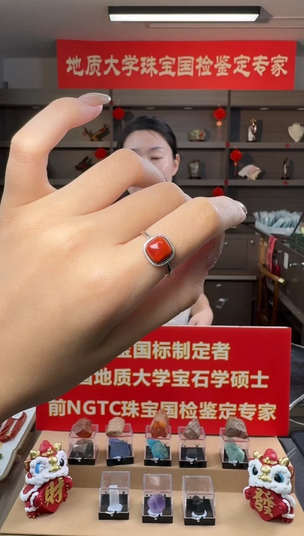 南红玛瑙银S925镶嵌戒指南红玛瑙方形戒指S925银